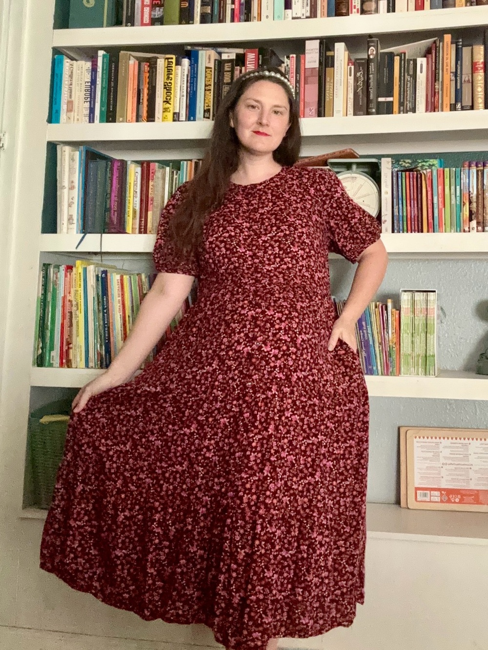 Cranberry Twirl dress • Floral Midi Dress in Burgundy Red